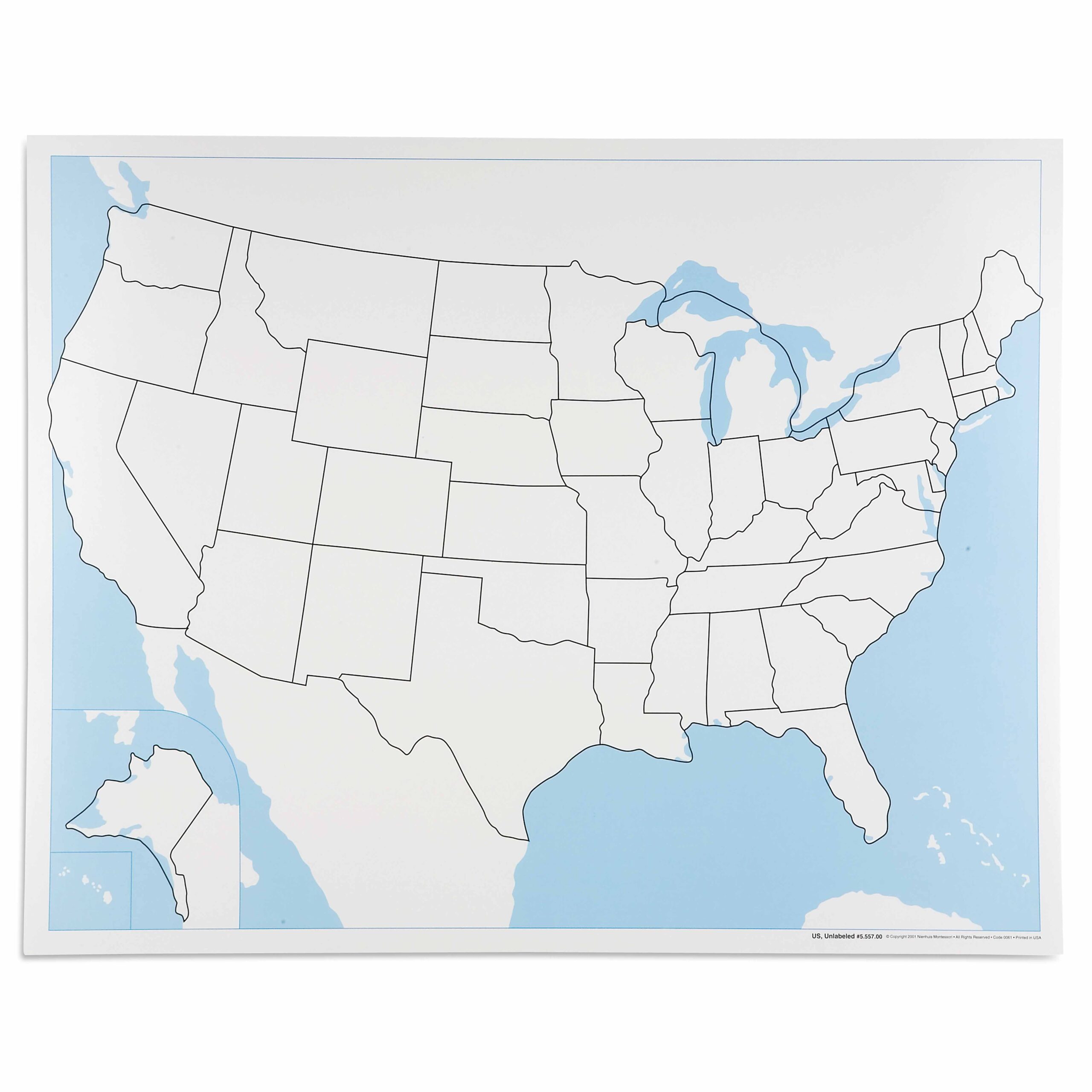 Mapa mundial de Estados Unidos delineado: sin nombres - Lupa Montessori